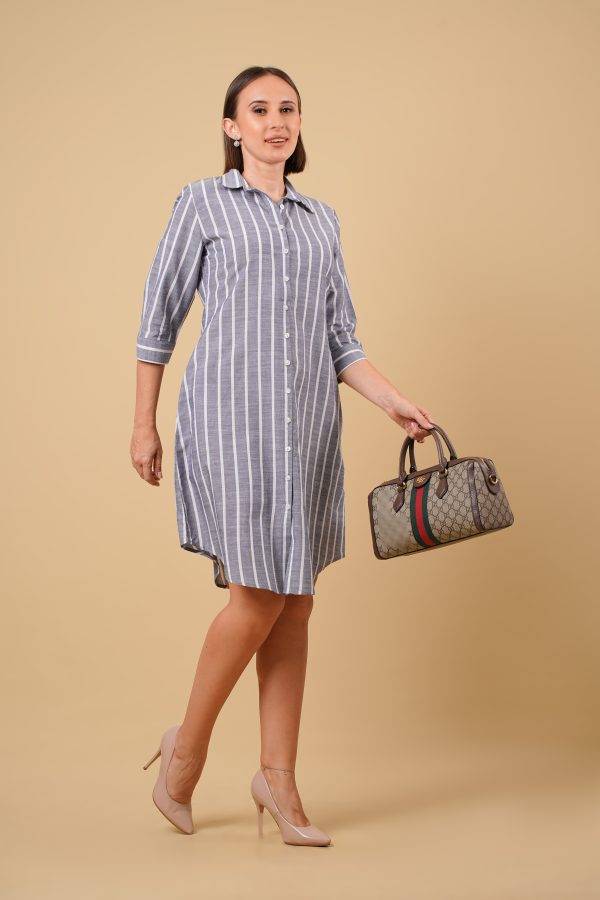 Stripe Shirt Collar Short Dress - Image 5