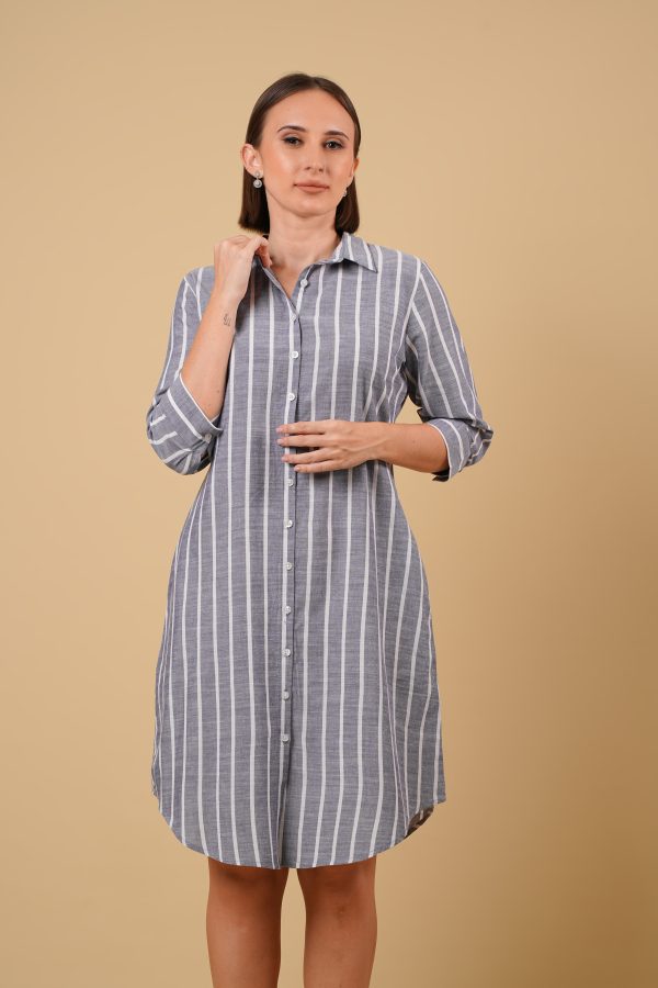 Stripe Shirt Collar Short Dress