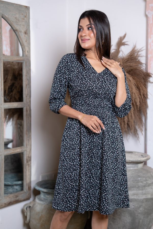 Waist Ruched Detail Printed Short Dress - Image 4