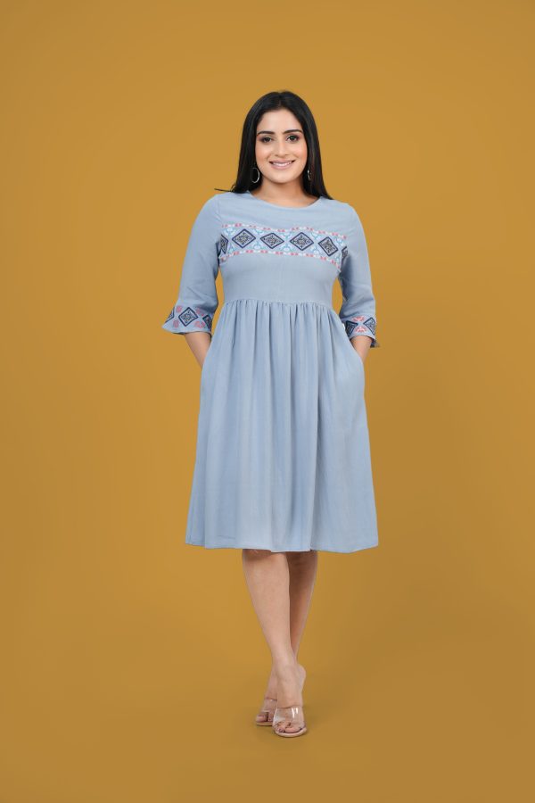 Baby Blue Embroidery Detail Short Dress - Image 5