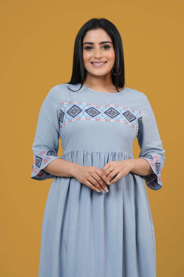 Baby Blue Embroidery Detail Short Dress
