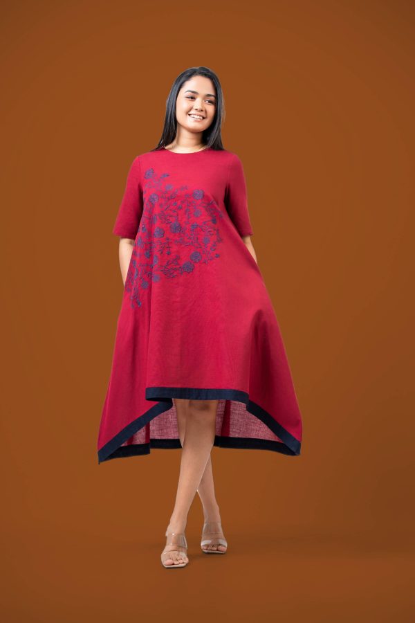 Hem Contrast Detailed Loose Fitted Embroidery Dress - Image 4
