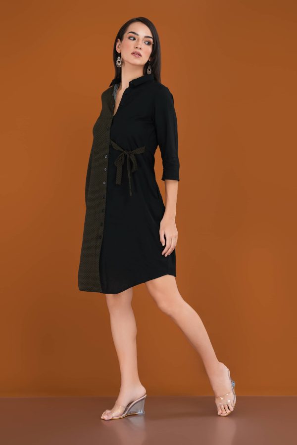 Two-Tone Tie-Up Shirt Dress - Image 4